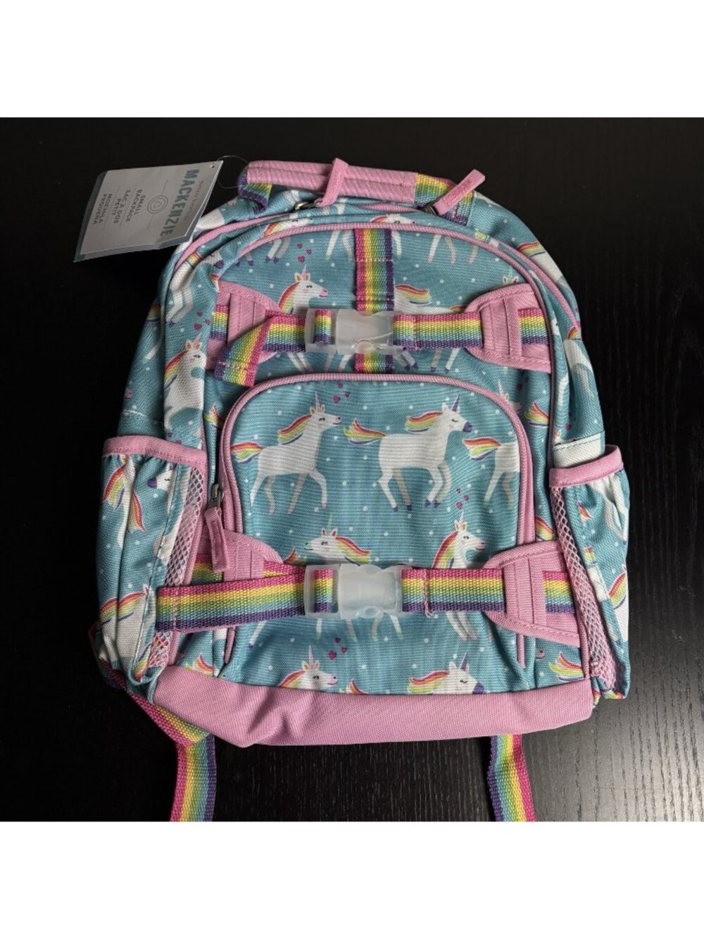 NWT POTTERY BARN KIDS Girls Mackenzie Small Backpack Rainbow Unicorn Print